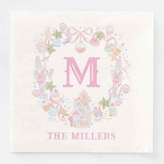 Serviette En Papier Pastel Sweet Holiday Treats Monogram Crest  (Devant)