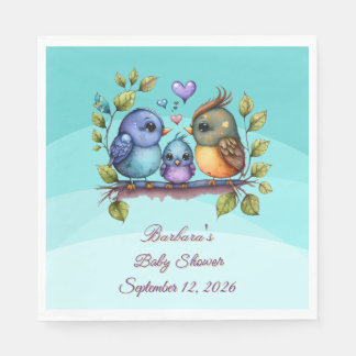 Serviette En Papier Pastel Teal Birds