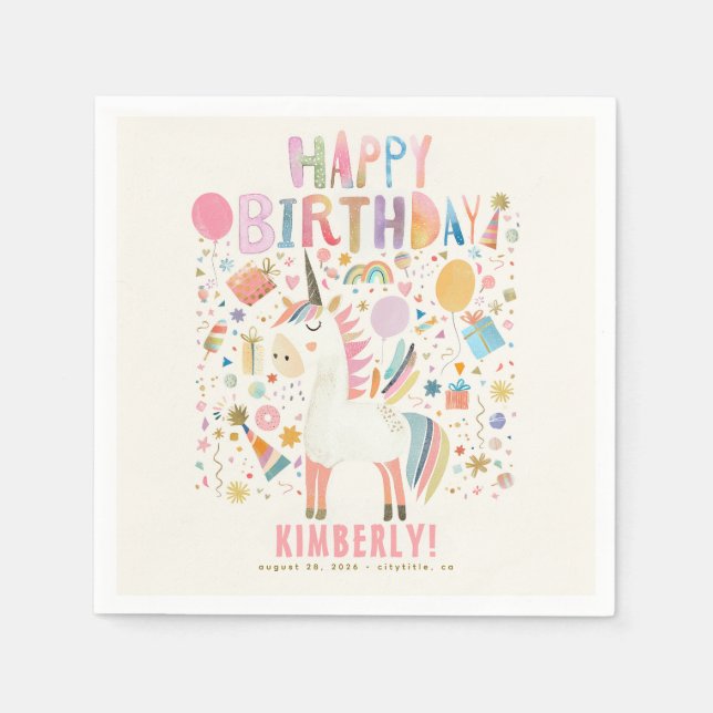Serviette En Papier Pastel Unicorn Cute Fête d'Anniversaire moderne (Devant)