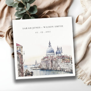 Serviette En Papier Pastel Venice Italie Canaux Aquarelle Mariage