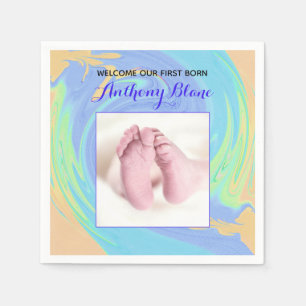 Serviette En Papier Pastel Welcome First Né Avec Photo