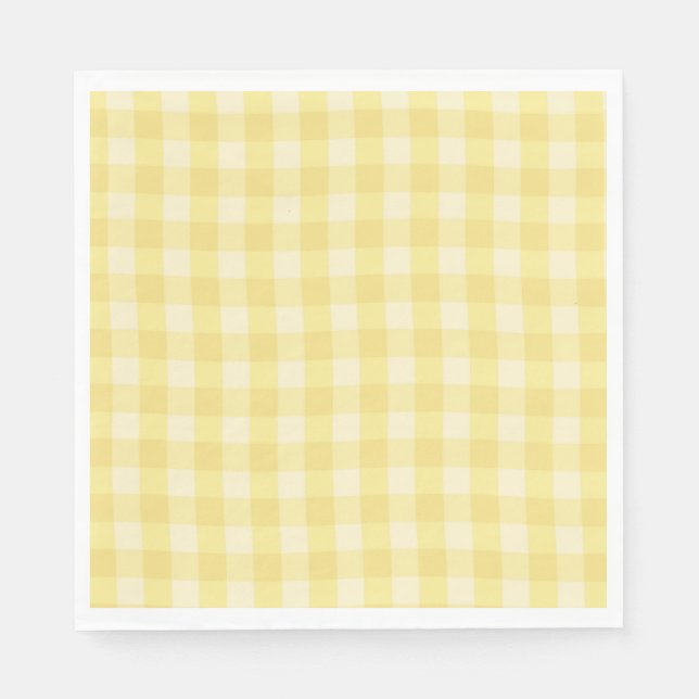 Serviette En Papier Pastel Yellow Gingham Print Plaid (Devant)