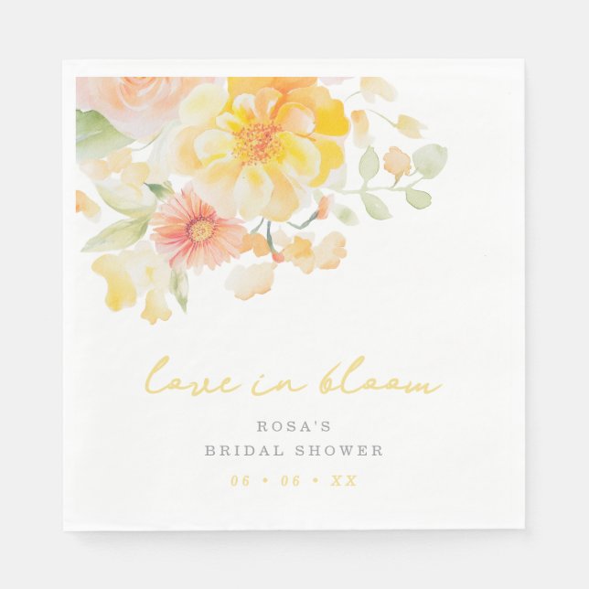 Serviette En Papier Pastel Yellow Love in Bloom Fête des mariées (Devant)
