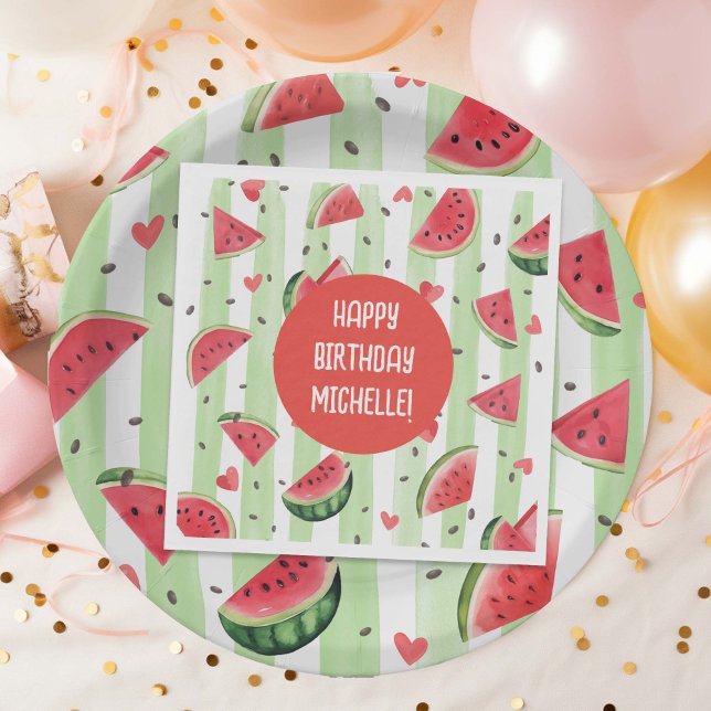Serviette En Papier Pastèque rouge, Adorable été Fille Anniversaire (Summer Red Watercolor Watermelon pattern, Girl Summer Party Napkins.)