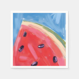 Serviette En Papier Pastèque rouge   Peinture de fruit à l'aquarelle