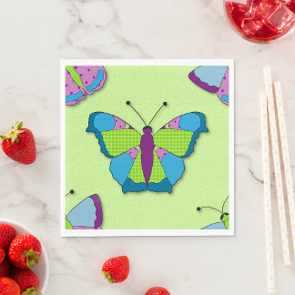 Serviette En Papier Patchwork Butterfly Pattern on Green
