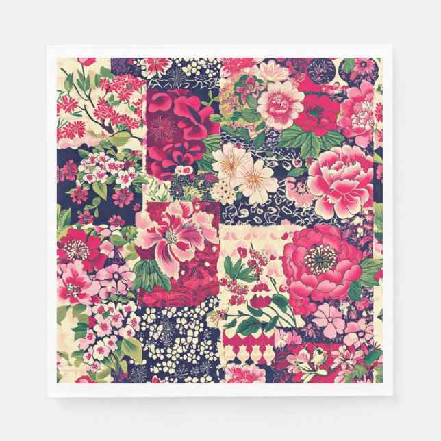 Serviette En Papier Patchwork floral chinois gras (Devant)