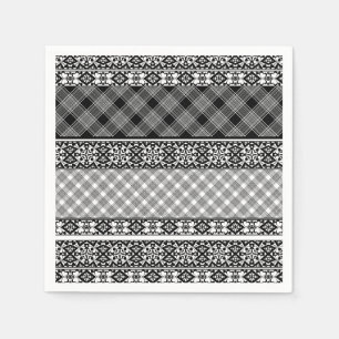 Serviette En Papier Patchwork rayé noir et blanc avec dentelle
