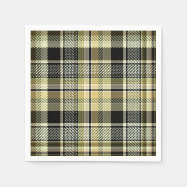 Serviette En Papier Pâte de tartan jaune-brun. (Devant)