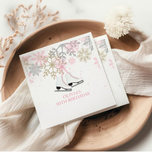 Serviette En Papier Patinage d'anniversaire Flocons de neige rose or
