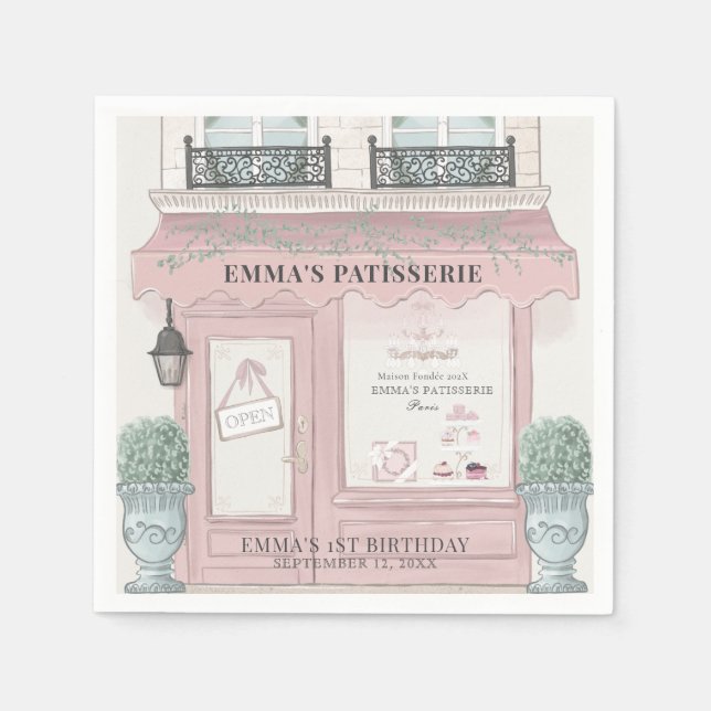 Serviette En Papier pâtisserie Paris Pink 1er anniversaire (Devant)