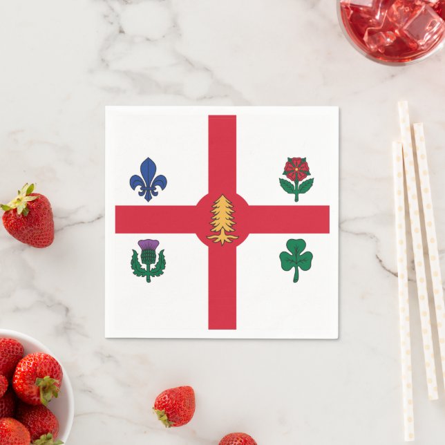 Serviette En Papier Patriotic paper napkins with flag of Montreal (En situation)