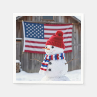Serviette En Papier Patriotic Snowman With American Flag