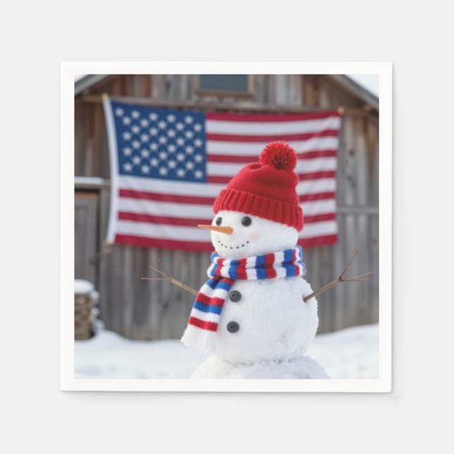 Serviette En Papier Patriotic Snowman With American Flag (Devant)
