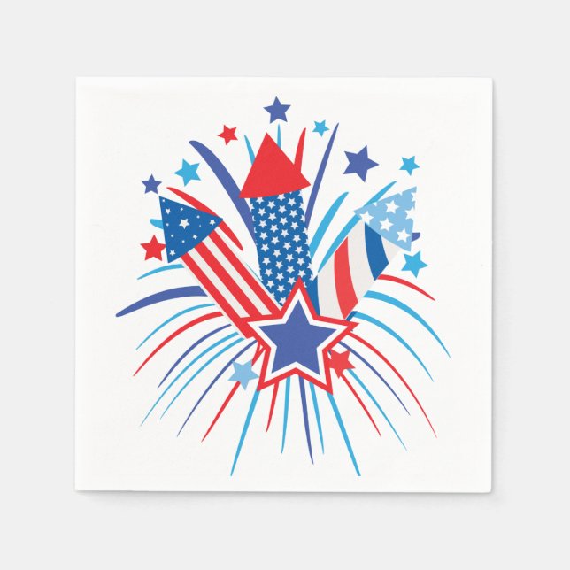 Serviette En Papier Patriotique feux d'artifice Papier Napkin (Devant)