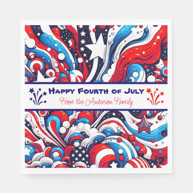 Serviette En Papier Patriotique rouge, blanc et bleu Personnalisé (Devant)