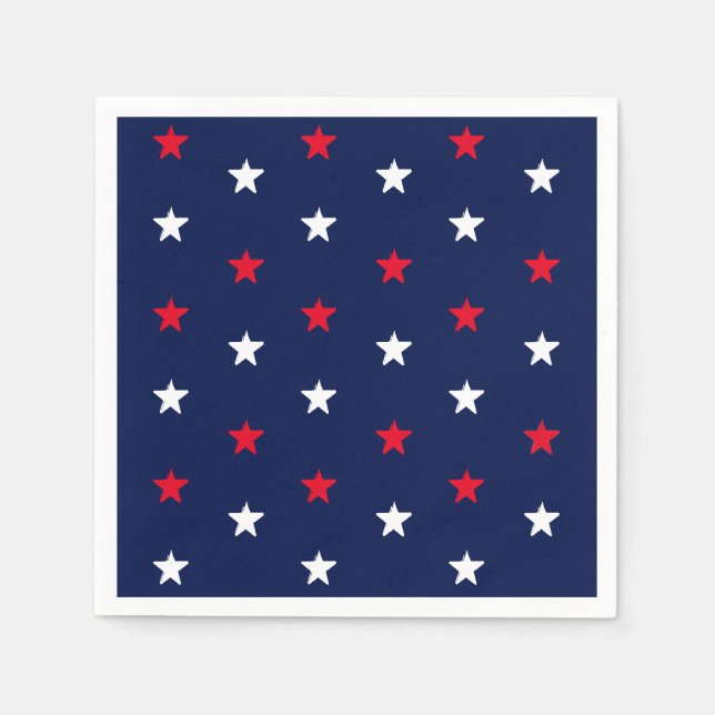 Serviette En Papier Patriotique rouge blanc foncé bleu marine étoiles  (Devant)