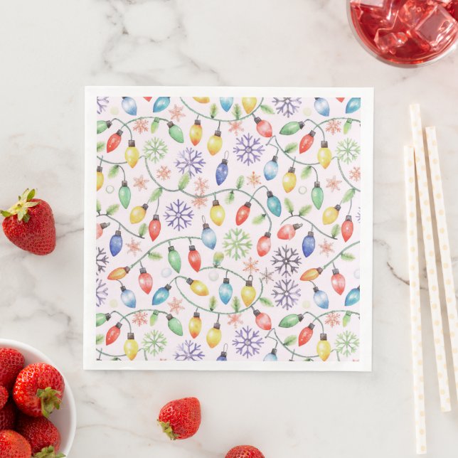 Serviette En Papier Pattern Retro Christmas Lights (En situation)