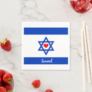 Serviette En Papier Pavillon et Coeur Israéliens - Ventilateurs de voy