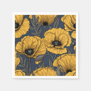 Serviette En Papier Pavot jaune sur la marine