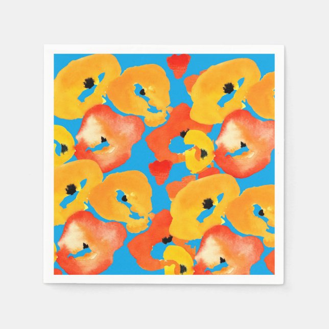 Serviette En Papier Pavot rouge et orange (Devant)