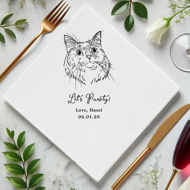 Serviette En Papier Pawty Custom Cat Drawn Cocktail Mariage (Créateur téléchargé)
