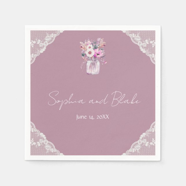 Serviette En Papier Pays dentelle Mason Jar Mariage rose (Devant)