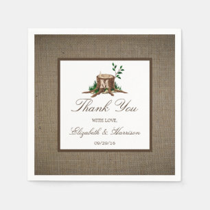 Serviette En Papier Pays Russe Monogramme Arbre et Mariage de Burlap