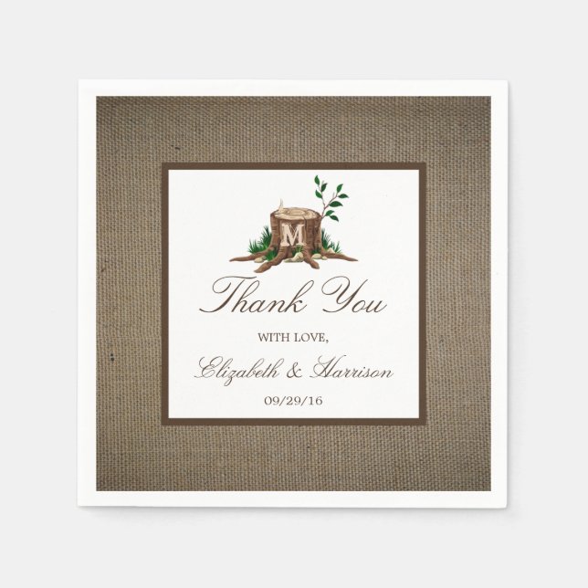 Serviette En Papier Pays Russe Monogramme Arbre et Mariage de Burlap (Devant)