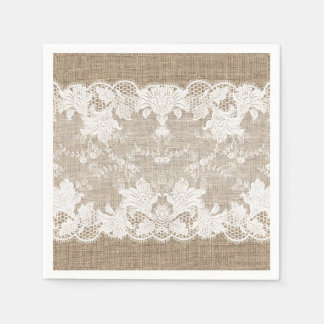 Serviette En Papier Pays rustique vintage burlap beige et dentelle bla