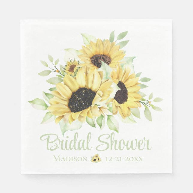 Serviette En Papier Pays Tournesol Aquarelle Fête des mariées florale (Devant)
