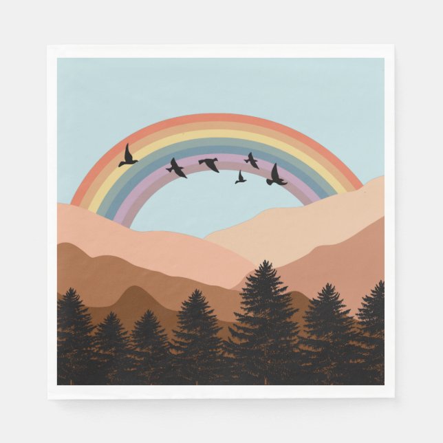 Serviette En Papier Paysage Abstrait Arbres forestiers Arc-en-ciel et  (Devant)