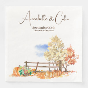Serviette En Papier Paysage automnal rustique Arbres et citrouilles