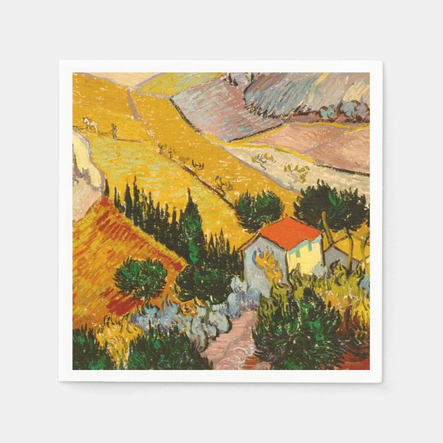 Serviette En Papier Paysage avec Maison et PloughmaVincent van Gogh (Devant)