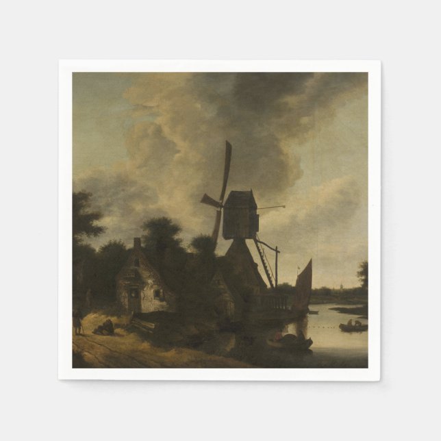 Serviette En Papier Paysage avec moulin à vent - Salomon Rombouts (Devant)
