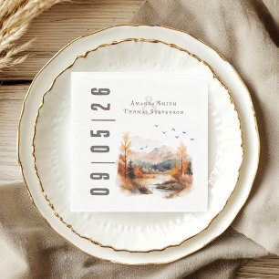 Serviette En Papier Paysage de mariage automnal rustique élégant