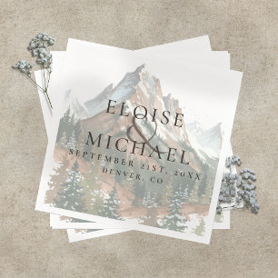 Serviette En Papier Paysage de montagne aquarelle rustique pour mariag