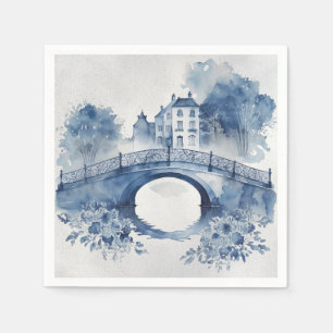 Serviette En Papier Paysage de style Delft bleu et blanc