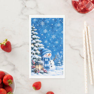 Serviette En Papier Paysage hivernal bleu bonhomme de neige papier ser
