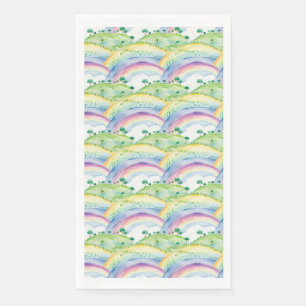 Serviette En Papier Paysage idyllique aquarelle peinture avec arbres