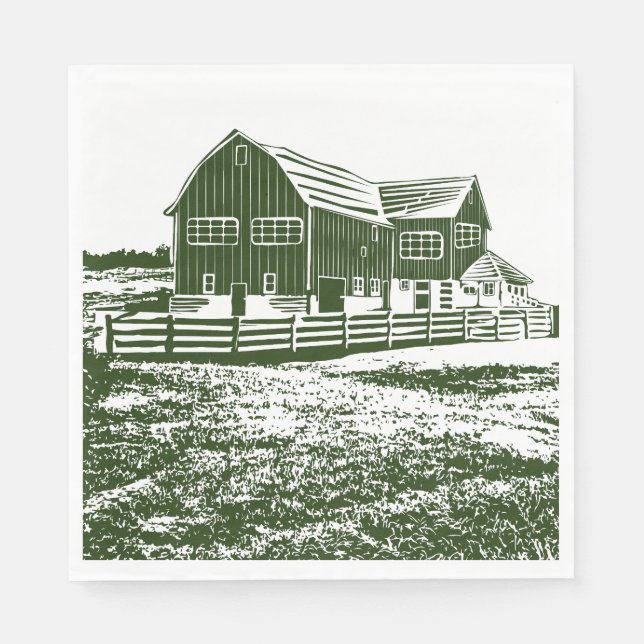 Serviette En Papier Paysage rural maison de ferme de style coupe (Devant)
