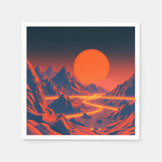 Serviette En Papier Paysage Synthwave avec Montagnes Neon