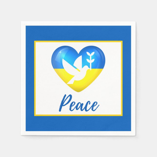 Serviette En Papier Peace Dove Ukraine - Coeur du drapeau (Devant)