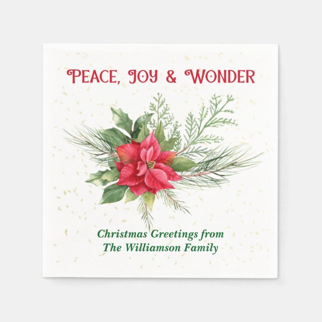 Serviette En Papier Peace Joy & Wonder Red Poinsettia Christmas (Devant)