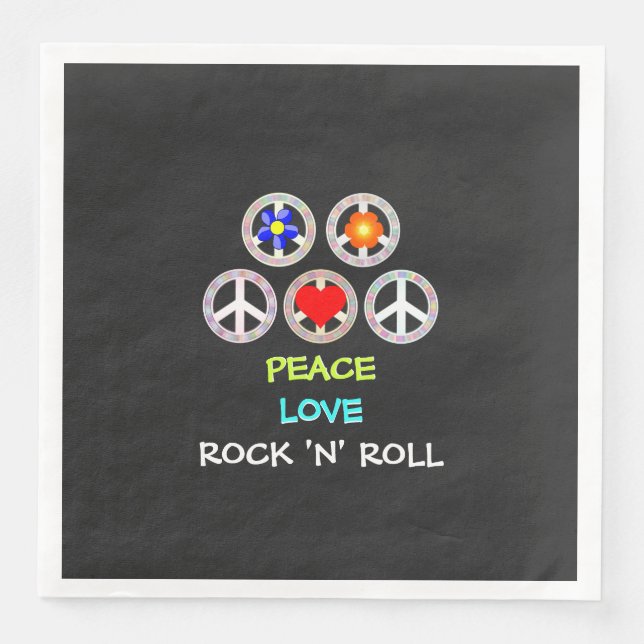 Serviette En Papier Peace, Love and Rock 'n' Roll, (Devant)