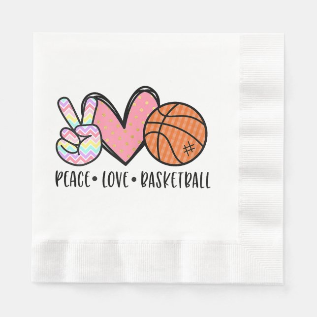 Serviette En Papier Peace Love Basketball Coeur pour les Ados entre (Devant)