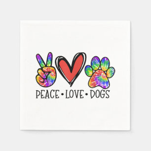 Serviette En Papier Peace Love Chiens Paws Tie Dye Rainbow Animal Resc
