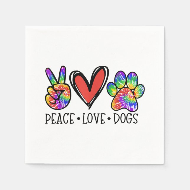 Serviette En Papier Peace Love Chiens Paws Tie Dye Rainbow Animal Resc (Devant)