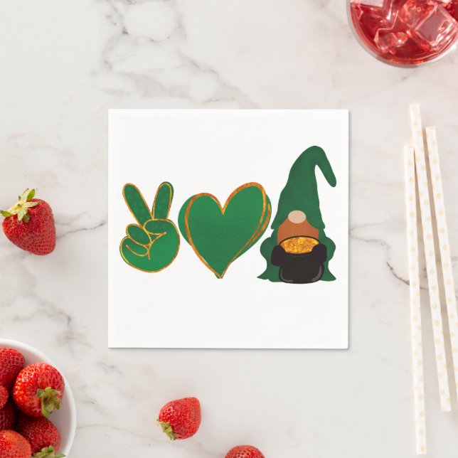 Serviette En Papier Peace Love Gnome | Sublimation de la Saint Patrick (En situation)
