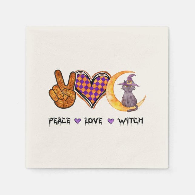 Serviette En Papier Peace Love Witch - Halloween Design (Devant)